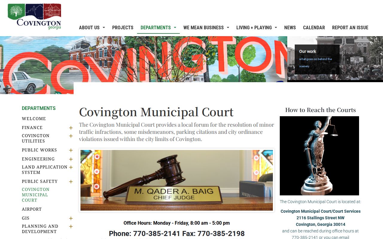 Covington Municipal Court official hours and missed-appearance information