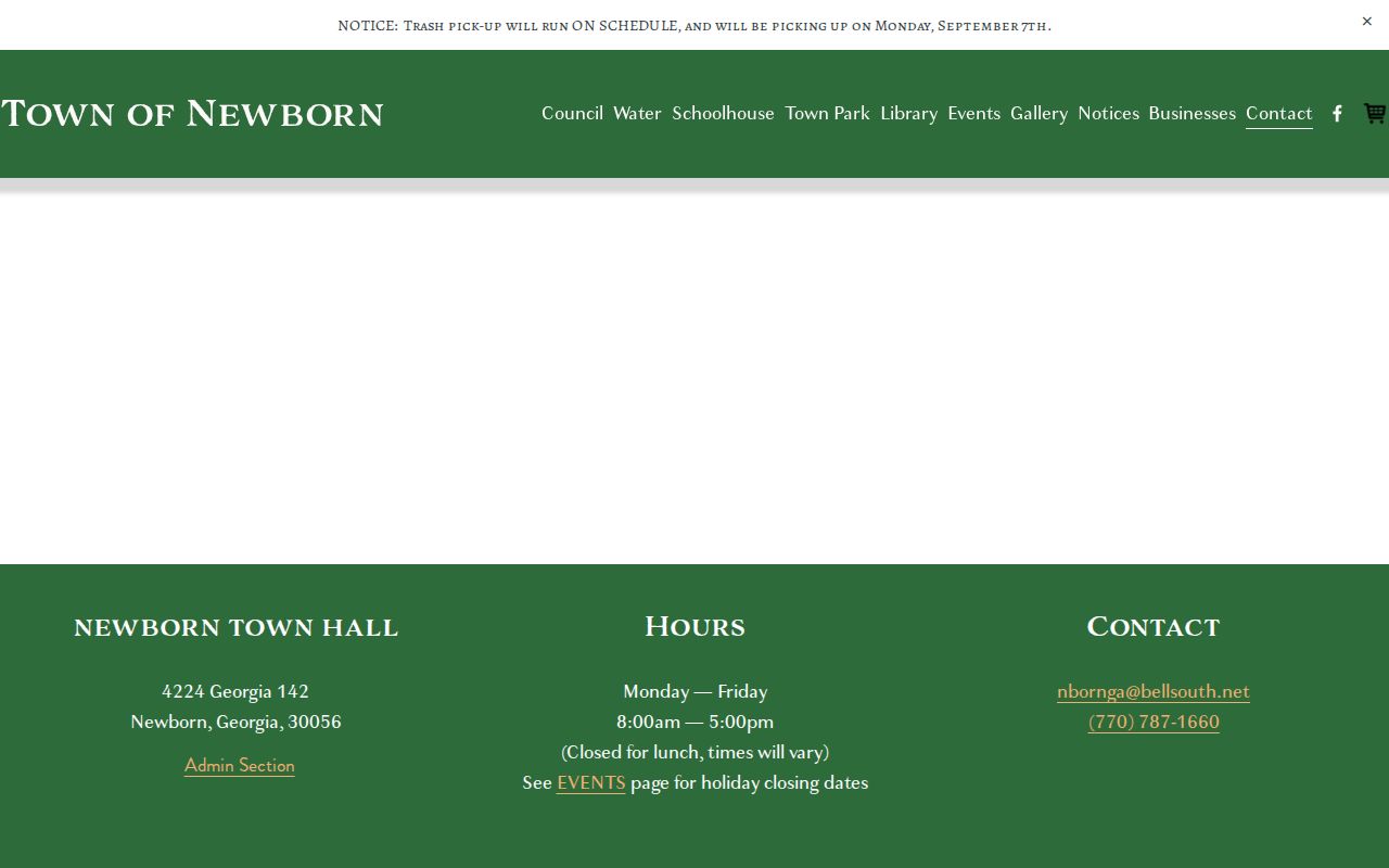 Newborn Town Hall official contact information for court routing