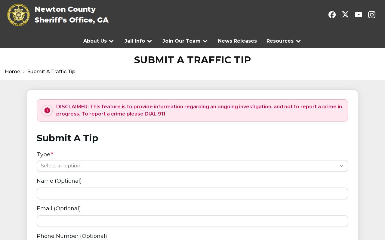 Newton County Sheriff's Office information form and emergency warning